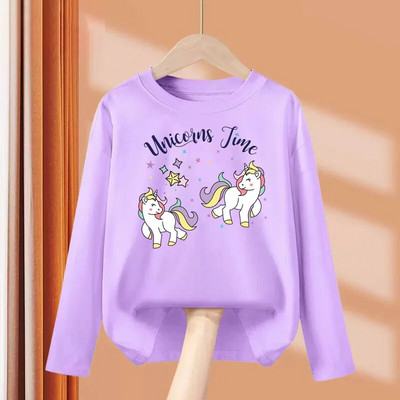 Aimi Lakana Baby Pony Cartoon Clothing Children Spring Fall T-Shirt Kids Long Sleeved O-Neck Tops Girl Unicorn Tees 3-14T