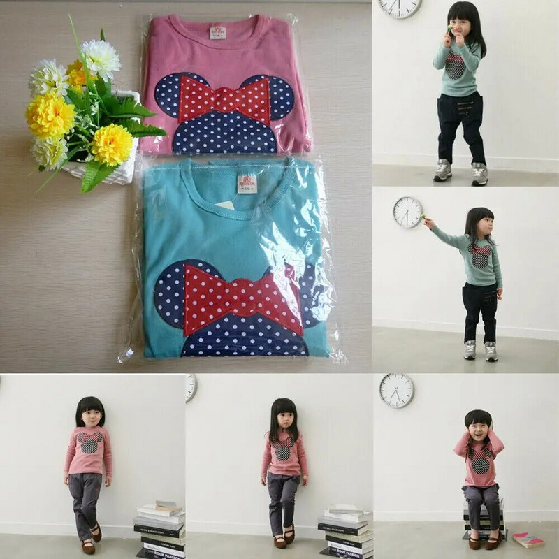 Majice kratkih rukava sa slatkim bebama i crtanim filmovima, dječje, male, djevojčice, točkice, ležerna majica dugih rukava, bluze, gornji dijelovi 2-6 t