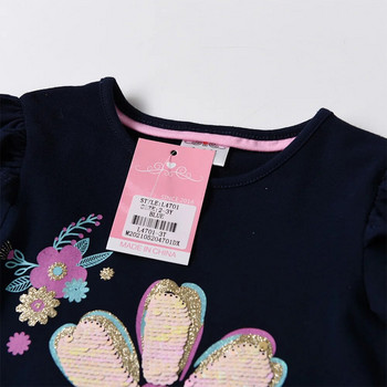 VIKITA Детски тениски с апликации с цветя и пайети, памучни ежедневни тениски и тениски с флорални ръкави за момичета