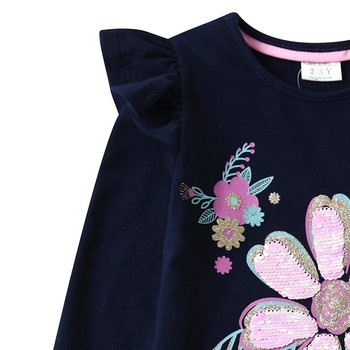 VIKITA Παιδικά μπλουζάκια με παγιέτες, απλικέ, κορίτσια, λουλουδάτο μανίκι, βαμβακερά, φθινοπωρινά άνοιξη, χειμωνιάτικα μπλουζάκια και μπλουζάκια