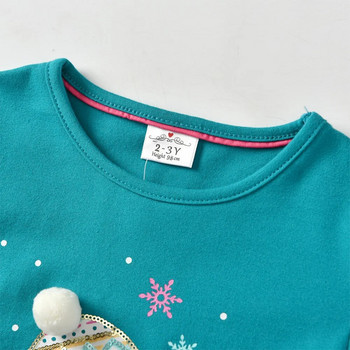 DXTON Girls Snowman Print Коледни новогодишни подаръци Тениска Детски памучни раирани ежедневни горнища и тениски с дълъг ръкав Детски дрехи