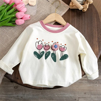 Κοριτσίστικα μπλουζάκια με στάμπες λουλουδιών μπλούζες για παιδιά με μακριά μανίκια Παιδιά Blouese 2023 Φθινόπωρο χειμωνιάτικο μπλουζάκι για μωρά Ρούχα για νήπια
