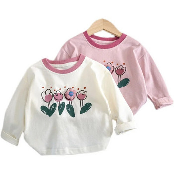 Κοριτσίστικα μπλουζάκια με στάμπες λουλουδιών μπλούζες για παιδιά με μακριά μανίκια Παιδιά Blouese 2023 Φθινόπωρο χειμωνιάτικο μπλουζάκι για μωρά Ρούχα για νήπια