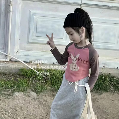 Meiteņu T-krekli ar apdruku ziedu topi bērniem ar garām piedurknēm bērnu blūze 2023. gada rudens Ziemas T-krekli Mazuļu tērpi Apģērbs