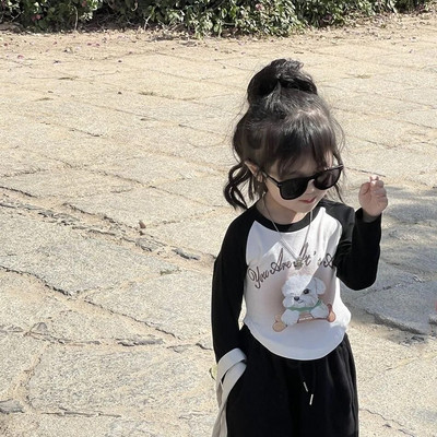 Meiteņu T-krekli ar apdruku ziedu topi bērniem ar garām piedurknēm bērnu blūze 2023. gada rudens Ziemas T-krekli Mazuļu tērpi Apģērbs