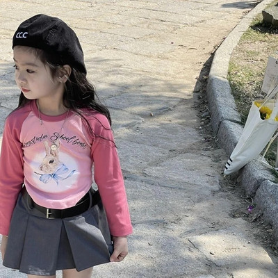 Meiteņu T-krekli ar apdruku ziedu topi bērniem ar garām piedurknēm bērnu blūze 2023. gada rudens Ziemas T-krekli Mazuļu tērpi Apģērbs