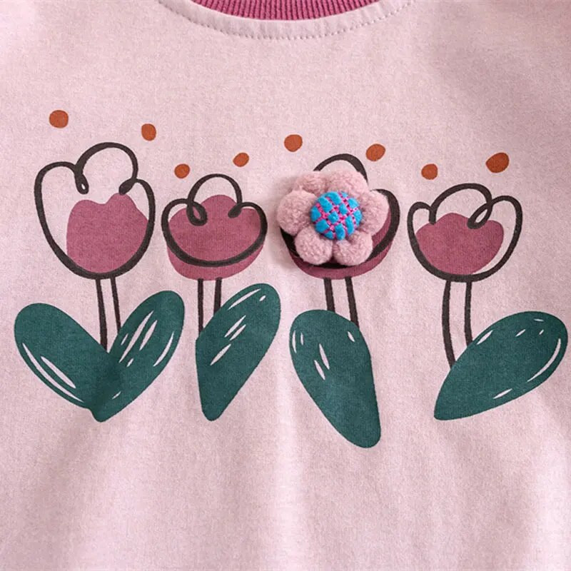 Meiteņu T-krekli ar apdruku ziedu topi bērniem ar garām piedurknēm bērnu blūze 2023. gada rudens Ziemas T-krekli Mazuļu tērpi Apģērbs