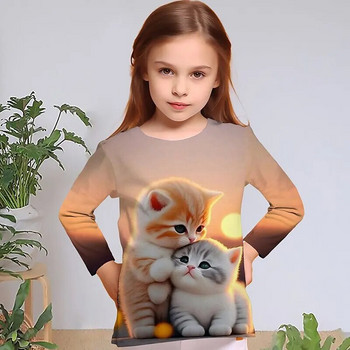 Детски есенни дрехи за тийнейджъри Сладко куче котка 3d отпечатано дете момчета момиче облекло от 8 до 10 години детска тениска 2023