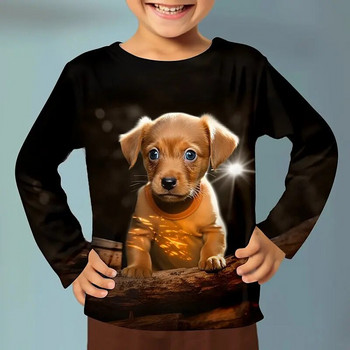 Παιδικά φθινοπωρινά ρούχα για εφήβους Χαριτωμένη γάτα σκυλιών 3d τυπωμένα παιδικά αγόρια ρούχα για κορίτσια από 8 έως 10 ετών Παιδικό μπλουζάκι 2023