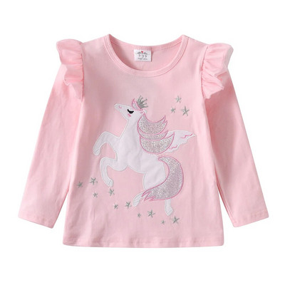 DXTON bērnu vienradzis multfilmas T krekls meitenēm apģērbi ar garām piedurknēm Pavasara ikdienas apģērba topi Maziem bērniem rozā trikotāžas bērnu apģērbi