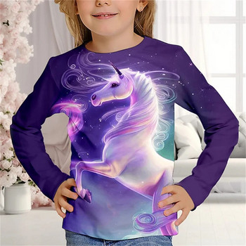 Тениски за деца Горнища с дълъг ръкав Детска тениска за момичета Модни тениски с 3d печат Детски есенни дрехи 2023 Корейски