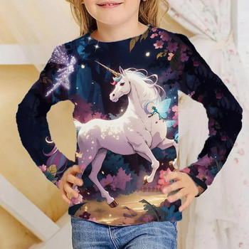 Тениски за деца Горнища с дълъг ръкав Детска тениска за момичета Модни тениски с 3d печат Детски есенни дрехи 2023 Корейски