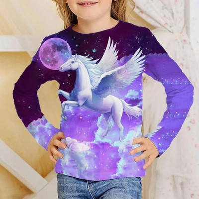 T-krekli bērniem Topi ar garām piedurknēm Bērnu meiteņu T krekls Modes T-krekli 3D Print Outdoor Kids Rudens Apģērbi 2023 Korejiešu