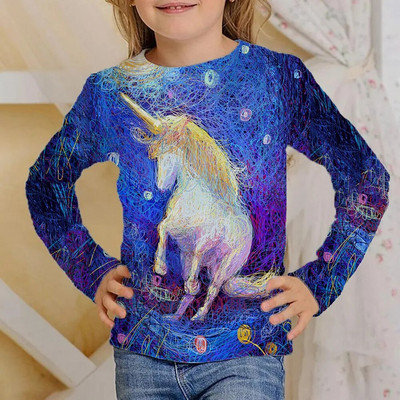 T-krekli bērniem Topi ar garām piedurknēm Bērnu meiteņu T krekls Modes T-krekli 3D Print Outdoor Kids Rudens Apģērbi 2023 Korejiešu