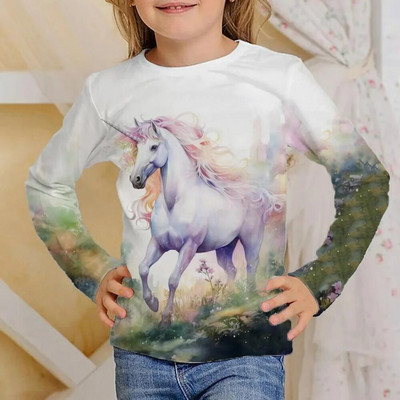 T-krekli bērniem Topi ar garām piedurknēm Bērnu meiteņu T krekls Modes T-krekli 3D Print Outdoor Kids Rudens Apģērbi 2023 Korejiešu