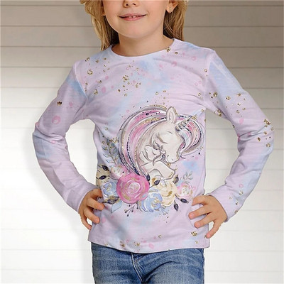 T-krekli bērniem Topi ar garām piedurknēm Bērnu meiteņu T krekls Modes T-krekli 3D Print Outdoor Kids Rudens Apģērbi 2023 Korejiešu