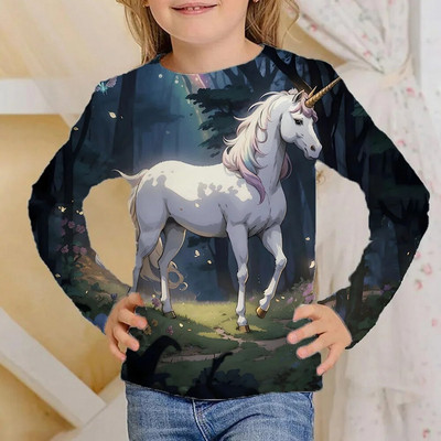 T-krekli bērniem Topi ar garām piedurknēm Bērnu meiteņu T krekls Modes T-krekli 3D Print Outdoor Kids Rudens Apģērbi 2023 Korejiešu