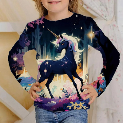 T-krekli bērniem Topi ar garām piedurknēm Bērnu meiteņu T krekls Modes T-krekli 3D Print Outdoor Kids Rudens Apģērbi 2023 Korejiešu