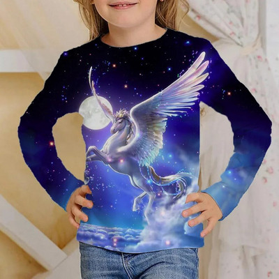 T-krekli bērniem Topi ar garām piedurknēm Bērnu meiteņu T krekls Modes T-krekli 3D Print Outdoor Kids Rudens Apģērbi 2023 Korejiešu