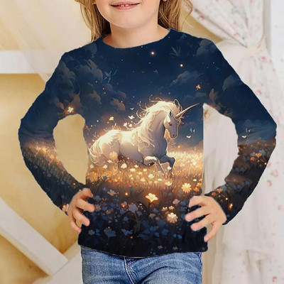 T-krekli bērniem Topi ar garām piedurknēm Bērnu meiteņu T krekls Modes T-krekli 3D Print Outdoor Kids Rudens Apģērbi 2023 Korejiešu