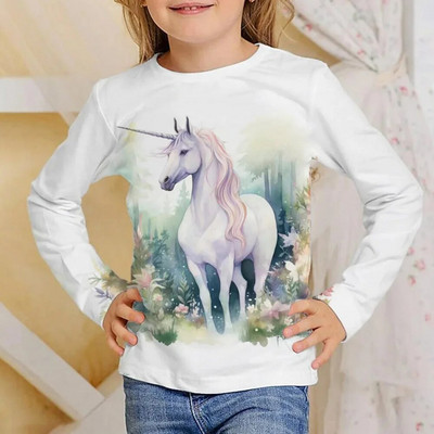 T-krekli bērniem Topi ar garām piedurknēm Bērnu meiteņu T krekls Modes T-krekli 3D Print Outdoor Kids Rudens Apģērbi 2023 Korejiešu