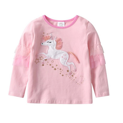 VIKITA Dječje ružičaste majice dugih rukava Jednorog majica kratkih rukava s apliciranim crtićima Dječja pamučna ležerna jesen proljeće zimska majica