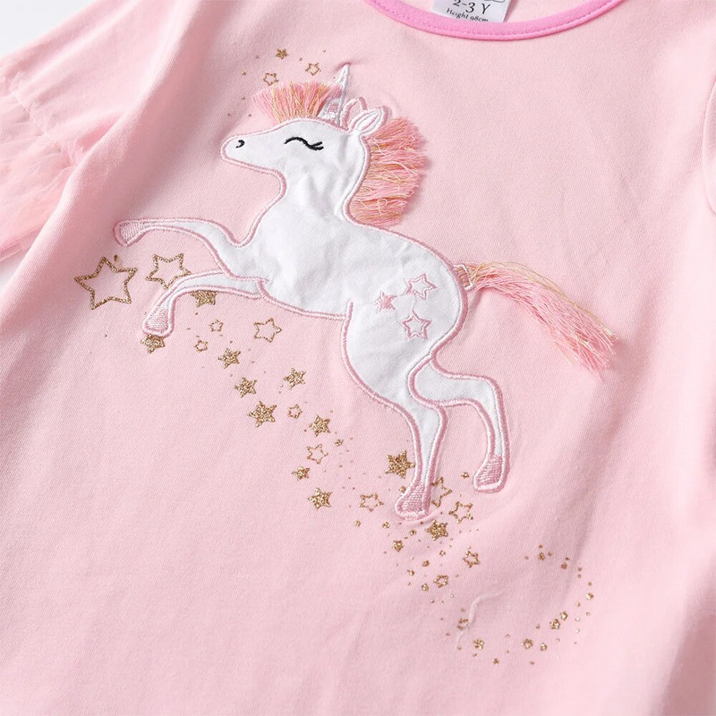 VIKITA Dječje ružičaste majice dugih rukava Jednorog majica kratkih rukava s apliciranim crtićima Dječja pamučna ležerna jesen proljeće zimska majica