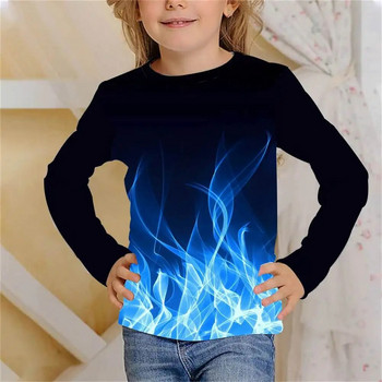 Μακριά μπλουζάκια Flames καλοκαιρινά παιδικά ρούχα 3D print Παιδικό μπλουζάκι Μόδα Harajuku Casual T-shirt με στρογγυλή λαιμόκοψη Μπλουζάκια για αγόρια