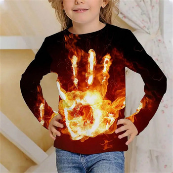 Μακριά μπλουζάκια Flames καλοκαιρινά παιδικά ρούχα 3D print Παιδικό μπλουζάκι Μόδα Harajuku Casual T-shirt με στρογγυλή λαιμόκοψη Μπλουζάκια για αγόρια