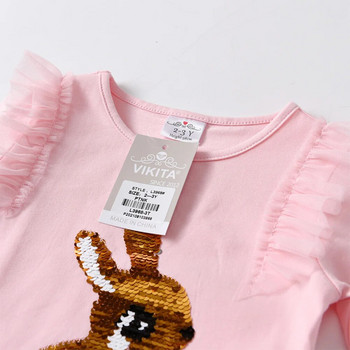 VIKITA Παιδικό μακρυμάνικο μπλουζάκι Παιδικό μπλουζάκι με πούλιες κουνέλι με απλικέ ροζ μπλουζάκι για κορίτσια Βαμβακερά καθημερινά μπλουζάκια και μπλουζάκια