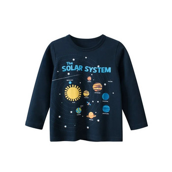 Διαστημικό μπλουζάκι καρτούν για αγόρια κορίτσια 2024 Επώνυμα παιδικά ρούχα Φθινόπωρο Νέα Παιδικά πουκάμισα με μακρυμάνικο βαμβακερό μπλουζάκι