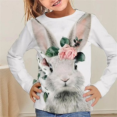 Kawail Animals Rabbits 3D Prinditud pikad t-särgid Lastele Suvine vabaajamood Poistele Tüdrukutele Unisex Ümarkaelusega T-särk T-särk Tüdrukute Riided