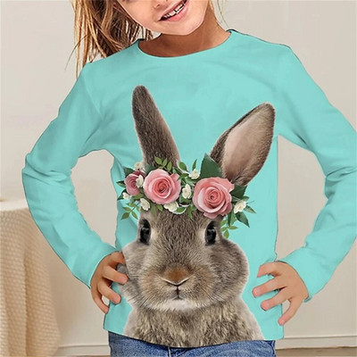 Kawail Animals Rabbits 3D Prinditud pikad t-särgid Lastele Suvine vabaajamood Poistele Tüdrukutele Unisex Ümarkaelusega T-särk T-särk Tüdrukute Riided