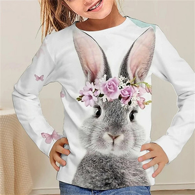 Kawail Animals Rabbits 3D Prinditud pikad t-särgid Lastele Suvine vabaajamood Poistele Tüdrukutele Unisex Ümarkaelusega T-särk T-särk Tüdrukute Riided