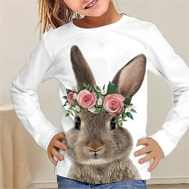 Kawail Animals Rabbits 3D Prinditud pikad t-särgid Lastele Suvine vabaajamood Poistele Tüdrukutele Unisex Ümarkaelusega T-särk T-särk Tüdrukute Riided