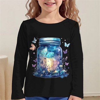 Елф Пеперуда с дълъг ръкав Детски есенни дрехи Момичета от 2 до 8 години Графични тениски Модни дрехи за момичета Детски тениски Топ