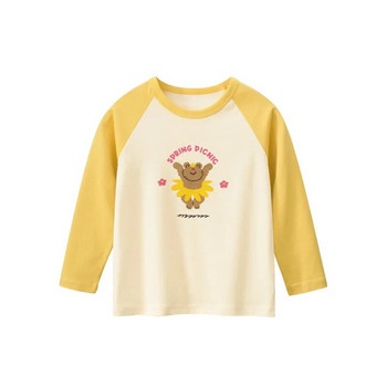 Есен 2024 Ново корейско детско облекло Карикатура Мечка Момичета Тениска с дълъг ръкав Модерни детски дрехи Подложка Риза за момиче