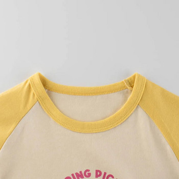 Есен 2024 Ново корейско детско облекло Карикатура Мечка Момичета Тениска с дълъг ръкав Модерни детски дрехи Подложка Риза за момиче
