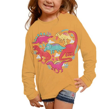 Κορεάτικα παιδικά μπλουζάκια με κορυφαία γράμματα Dinosaurs Μακρυμάνικα φθινοπωρινά ρούχα για κορίτσια 2023 One Piece T-shirt Δωρεάν αποστολή για παιδιά