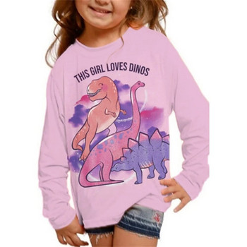 Корейски детски топ тениски с букви Динозаври Есенно облекло с дълъг ръкав за момичета 2023 Тениска от една част Безплатна доставка Детски