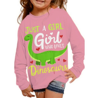 Korejiešu bērnu T-krekli ar top burtiem Dinozauri ar garām piedurknēm rudens apģērbi meitenēm 2023. gada viengabala T krekls Bezmaksas piegāde bērniem