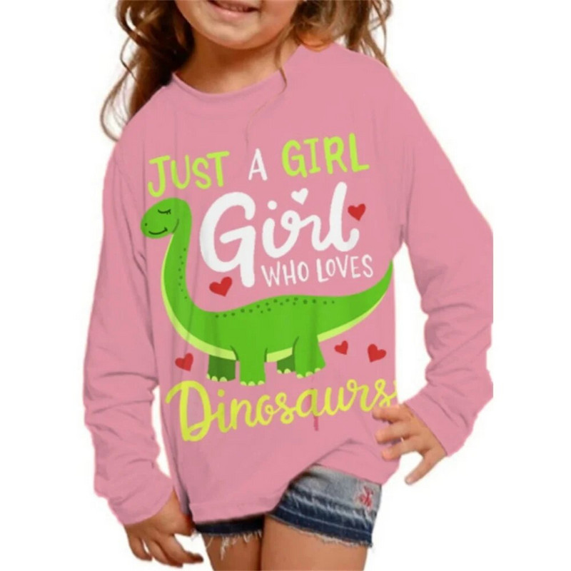 Korejiešu bērnu T-krekli ar top burtiem Dinozauri ar garām piedurknēm rudens apģērbi meitenēm 2023. gada viengabala T krekls Bezmaksas piegāde bērniem