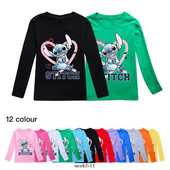 Disney Stitch Jesenska moda Duga majica za djevojčice Dječje majice kratkih rukava Bebe Dječje pamučne majice za djevojčice Odjeća 2-16 godina Poklon