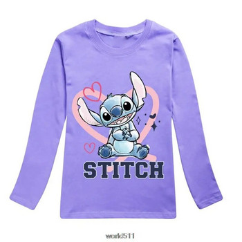 Disney Stitch Есенна мода Дълга тениска за момичета Детски тениски с къси ръкави Бебешки детски памучни горнища за момичета Дрехи 2-16 г. Подарък