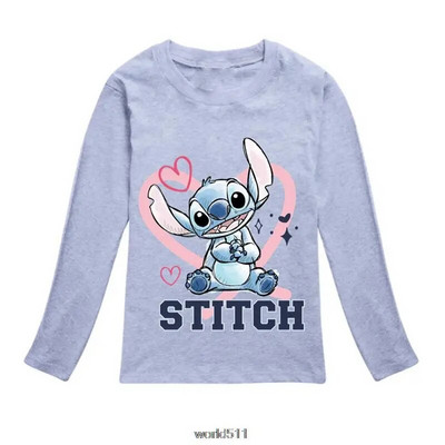 Disney Stitch Jesenska moda Duga majica za djevojčice Dječje majice kratkih rukava Bebe Dječje pamučne majice za djevojčice Odjeća 2-16 godina Poklon