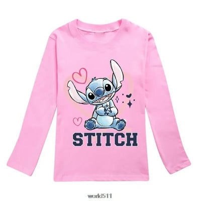 Disney Stitch Есенна мода Дълга тениска за момичета Детски тениски с къси ръкави Бебешки детски памучни горнища за момичета Дрехи 2-16 г. Подарък