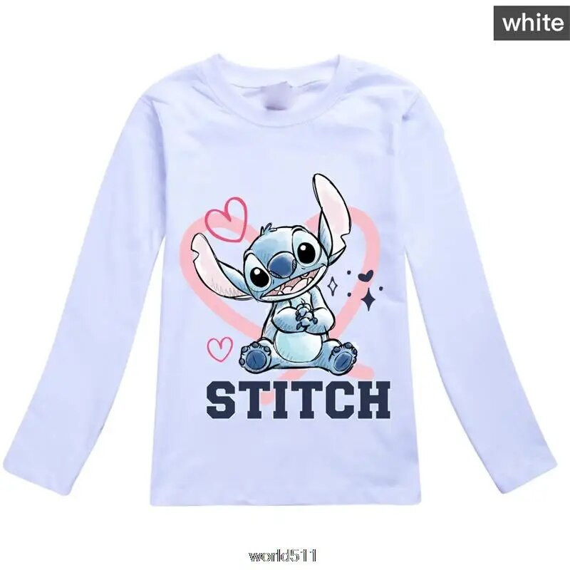 Disney Stitch Jesenska moda Duga majica za djevojčice Dječje majice kratkih rukava Bebe Dječje pamučne majice za djevojčice Odjeća 2-16 godina Poklon