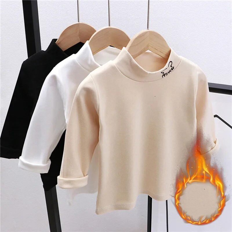 Jesen Zima Djeca Djeca Dječaci Djevojčice Majice kratkih rukava Majice s dolčevitom Jednobojni dugi rukavi Tople majice s donjim dijelom od flisa Majice za djecu 3-7 godina