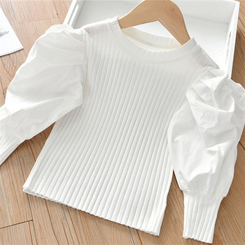 Κοριτσίστικο μπλουζάκι με μανίκια Άνοιξη 2023 Νέα παιδική μόδα μακρυμάνικο μπλουζάκι μωρό με πλεκτό παιδικό πουκάμισο με κάτω μέρος