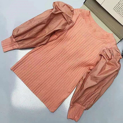 Tüdrukute puhvis varrukatega T-särk 2023. aasta kevad, uus lastemoodne pikkade varrukatega T-särk Beebi, kes kannab kudumit, laste tüdrukute särk